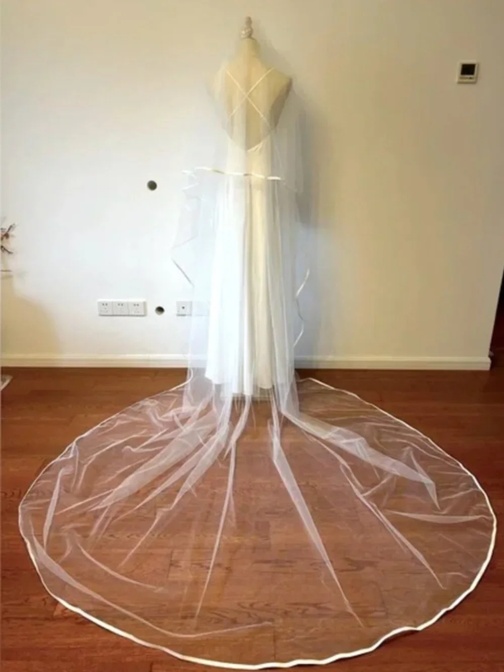 Satin Trim Cathedral Wedding Veil